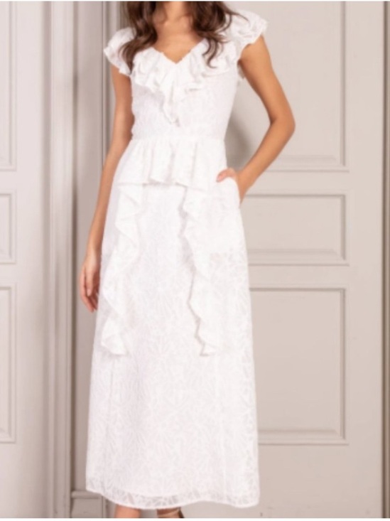 Dresses & Skirts - NWT Senlis Size M White Floral Textured Ruffle Maxi Dress Sleeveless Pockets